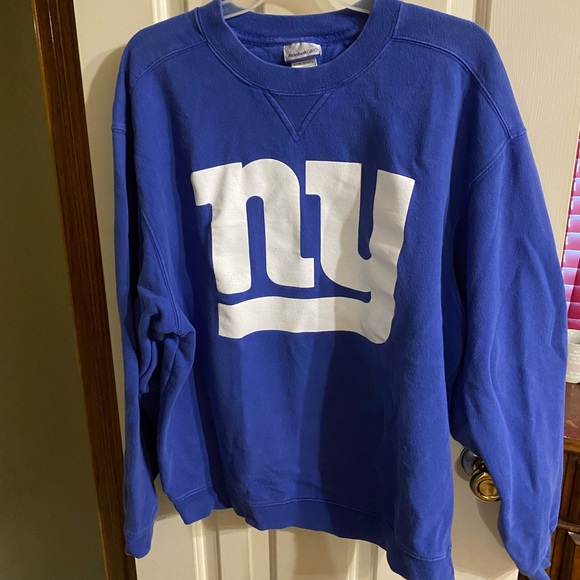 VTG 90s New York Giants Sweater Reebook Sz LRG Logo Blue Cotton Made in Jordan - Picture 4 of 8